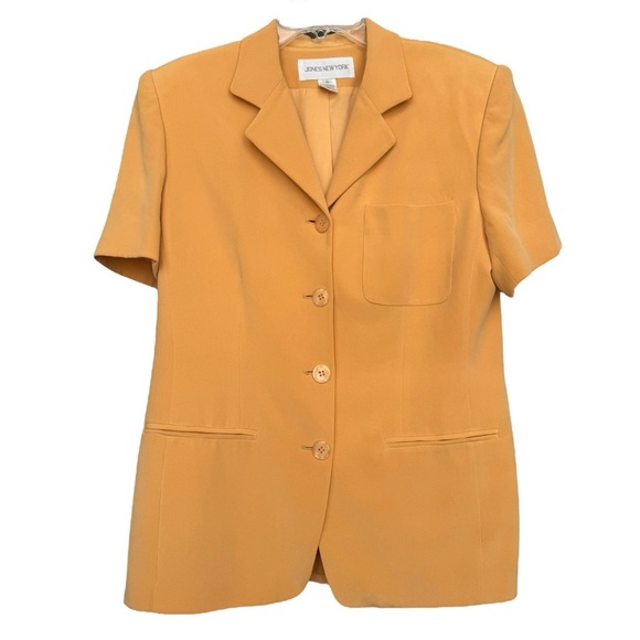 Vintage Silk Short Sleeve Blazer Size 10 Golden Yellow Minimalist 90s - Picture 2 of 7